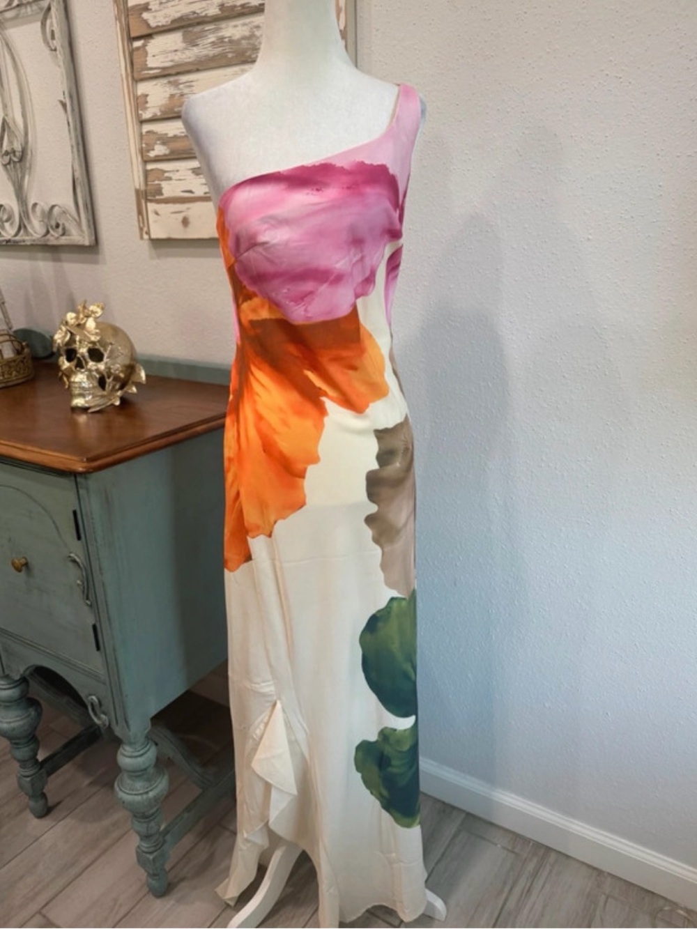 ✨ NWT IMMENSE Abstract Watercolor Floral One-Shoulder Maxi Dress ✨ - Picture 2 of 6